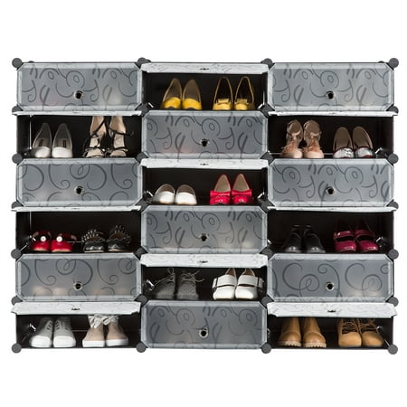 LANGRIA 18-Cube Portable Shoe Rack Organizer 36 Pair Tower Shelf Storage Cabinet Stand Expandable for Heels Boots Slippers clothes accessories bedding linens CDs DVDs toys cables. Curly (Best Way To Organize Linen Closet)