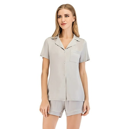 

KZKR Women s Notch Collar Short Sleeve Sleepwear Two Piece Pajama Set