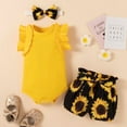 thumbnail image 2 of Penkiiy Toddler Baby Girls Lace Sleeve Top Sunflower Shorts Headdress Clothes Suit Tutu Dresses for Toddler Girls 18-24 Months Yellow On Clearance, 2 of 9