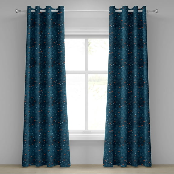 Ambesonne Winter Grommet Curtain, Tiny Birds on Tree Branches, 50" x 96", Petrol Blue Orange White