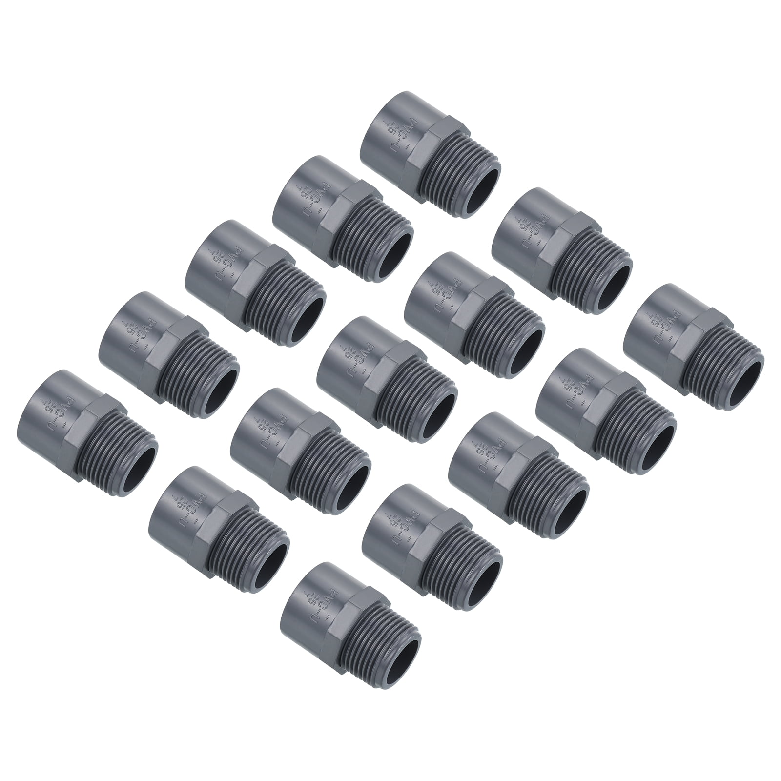Uxcell PVC Pipe Fitting G3/4 Male Thread 25mm Socket Straight Connector, 15 Pack Gray