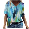 thumbnail image 1 of Awdenio Femmes d'Été Manches Courtes Tunique Tops V Cou Coloré Imprimé Floral Tee-Shirts Chemises Confortables Décontractées Tops, 1 of 3