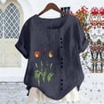 thumbnail image 2 of Womens Tops Boho Chic Cotton Linen Classic Bohemian Casual Blouses Water Resistant Blouses Dressy Casual Vacation Clothes, Navy,L, 2 of 5