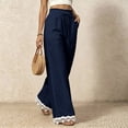 thumbnail image 6 of Nestiefly Women Linen Pants Lace Trim Wide Leg Casual Palazzo Pants Flowy Beach Summer Trousers Pants with Pockets 2026 Navy XL, 6 of 7