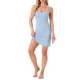 thumbnail image 2 of INSPIRE CHIC Womens Ribbed Nightgown Spaghetti Strap Sleepwear Dress Lace Trim Sleeveless Sexy Tank Nightshirt S Light Blue, 2 of 5