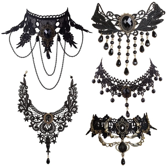 6Pcs Black Lace Choker Necklace Set for Women Gothic Velvet Chokers Collar Necklace Halloween Gothic Cosplay Costume Jewelry Accessory