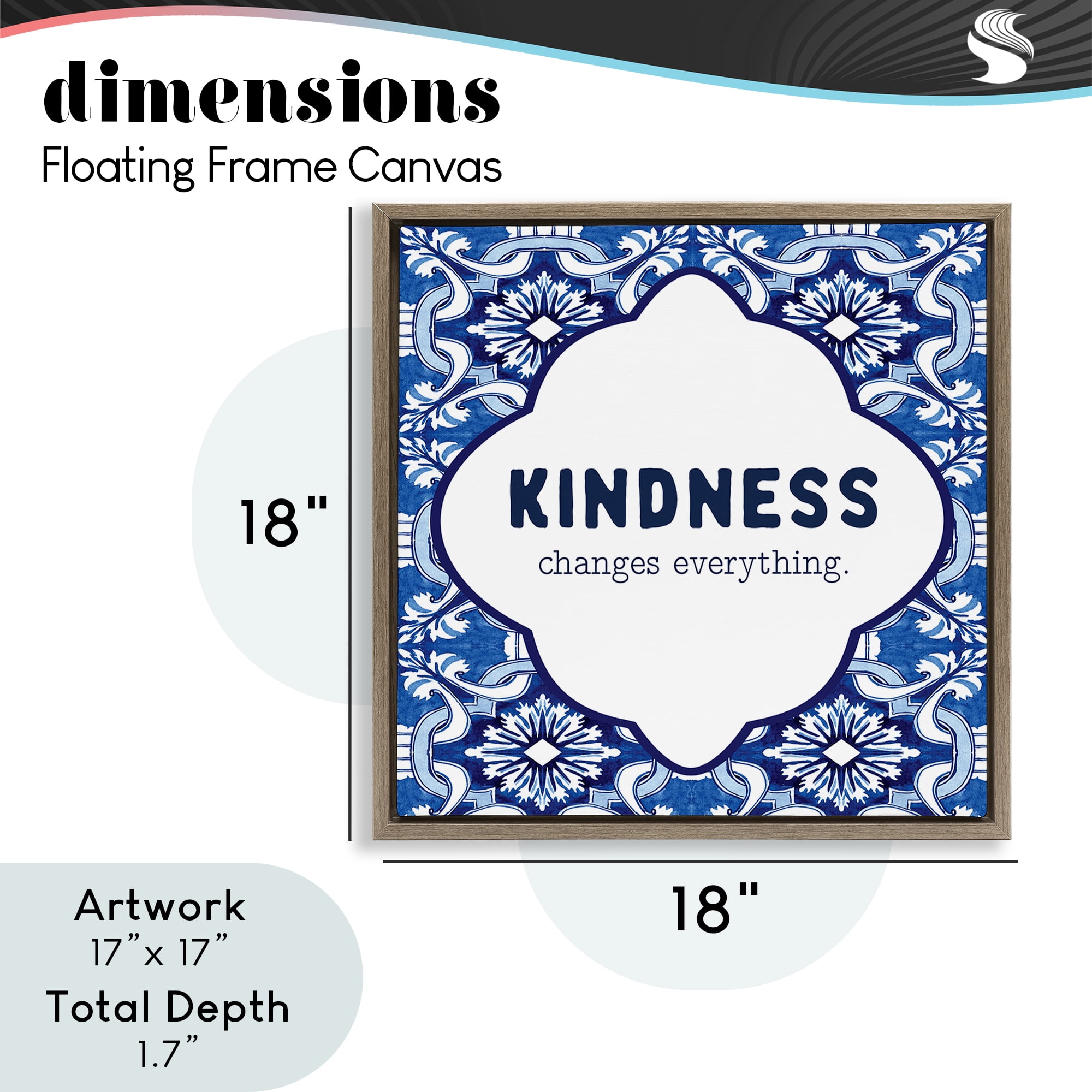 Patterned Kindness Changes Everything Brown Framed Floater Canvas Wall Art, design by Lettered and Lined