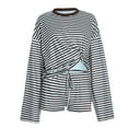 thumbnail image 5 of WAYUTE 2 Piece Sets for Women Casual Long Sleeve Striped Shorts Sets with Drawstring for Srping Fall Comfortable Soft Outfit, 5 of 7