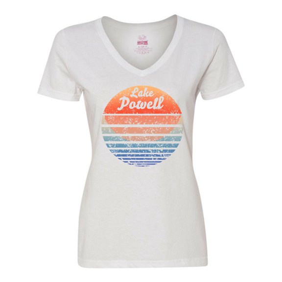 Inktastic Lake Powell Distressed Retro Sunset Women's V-Neck T-Shirt