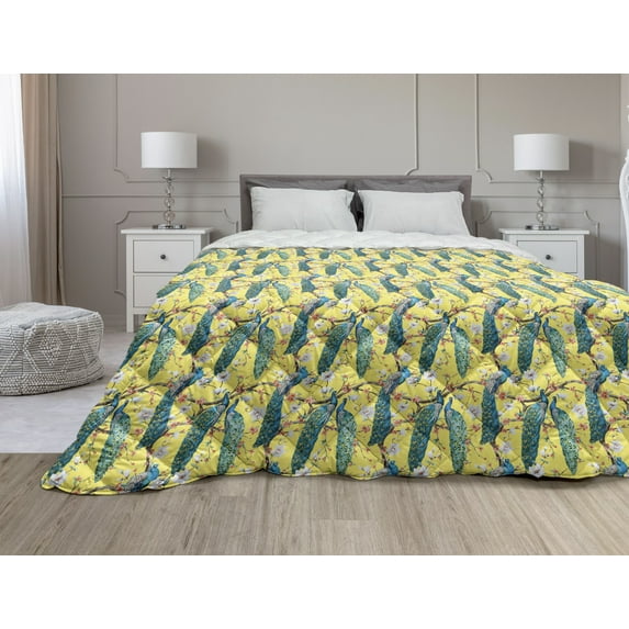 Colorful Down Alternative Comforter, Famous Dutch Motifs Pattern Illustration Designed on Plain Backdrop, Microfiber Quilt for All Season, 5 Sizes, White and Multicolor, by Ambesonne