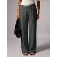 thumbnail image 3 of Women's Low Waist Wide Leg Pants, Double Waistband Tie Flowy Trousers for Vacation, Beach, Everyday & Casual Wear, 3 of 5