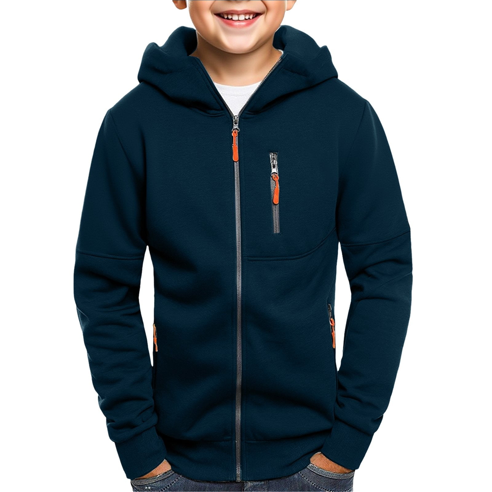 UACY Boys Zip Up Hoodie Jacket Teen Zippered Pockets Sweatshirts Lightweight Fall Winter Jacket Coat Boy s Fashion School (Navy 4-5 Years)