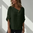 thumbnail image 4 of Kaemgyyd Womens Tops Cotton Linen Roll up 3/4 Sleeve Casual Loose Fit Blouses Comfortable Solid Color Trendy T-Shirt, 4 of 7