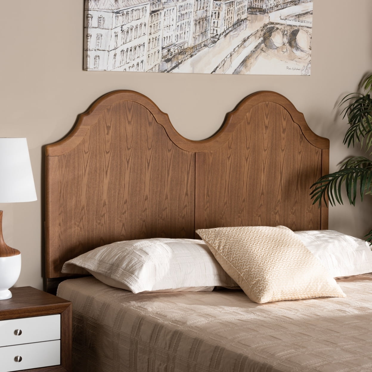 Tobin Vintage Classic and Traditional Ash Walnut Finished Wood Queen Size Arched Headboard