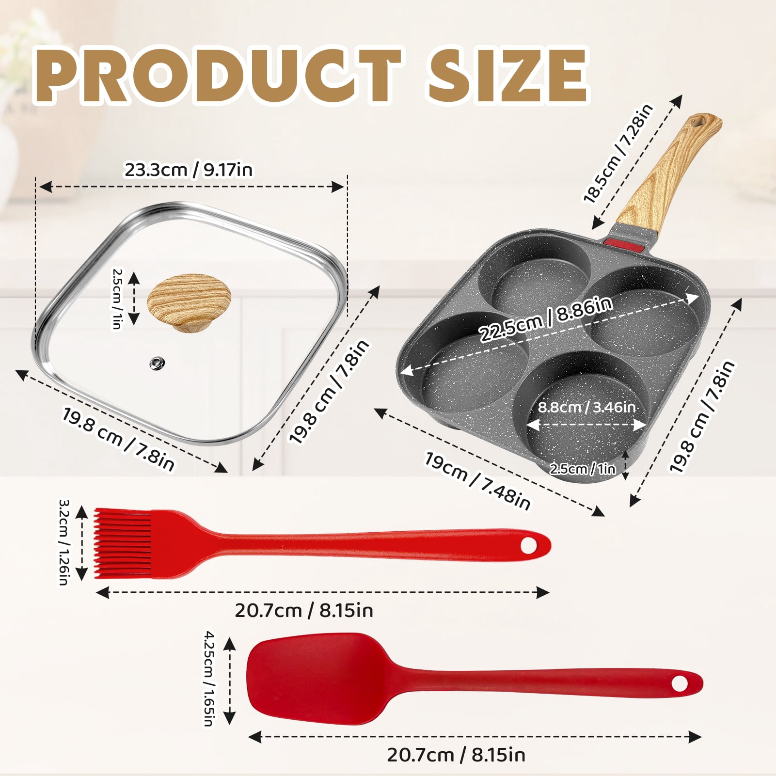 Godance 4-Cup Egg Pan Nonstick, 7.49" Frying Pan with Lid, Healthy Maifanite Stone Pan for Breakfast, Pancake, Hamburger, Burger, Sandwiches, Suitable for Gas Stove & Induction Cookware