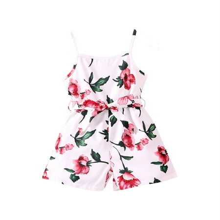 

Girls Floral Short Jumpsuit Teen Wide Leg Rompers Kids Summer Casual Boho Overalls Pants