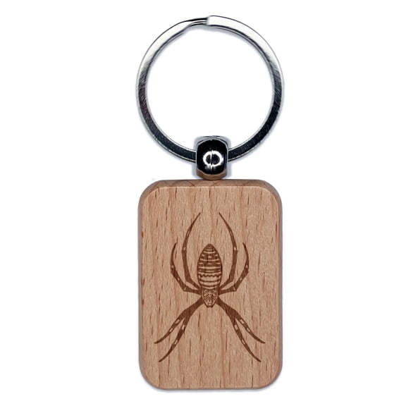 Orb Weaver Spider Arachnid Rectangle Keychain Charm Tag - Engraved Wood