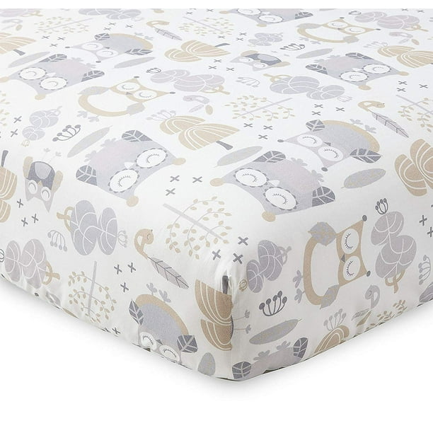 Baby Night Owl Collection Print Fitted Crib Sheet, Taupe ...