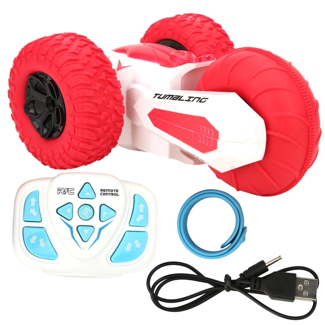 USB 1/24 Escala 2.4G Tres ruedas Coche acrobático giratorio Juguete de control remoto para niños (rojo)