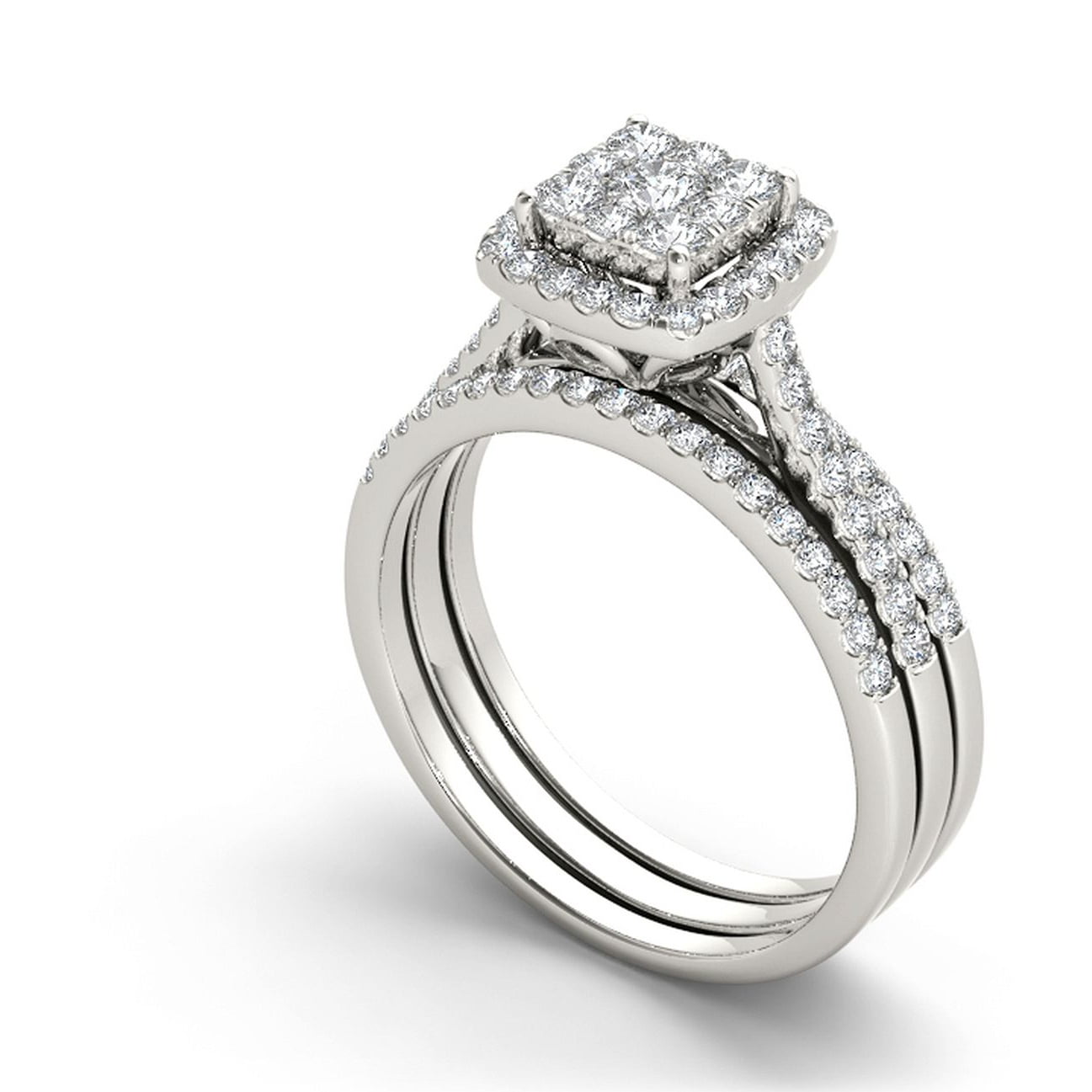 1 Carat T.W. Diamond 10kt White Gold Single Halo Engagement Ring Set
