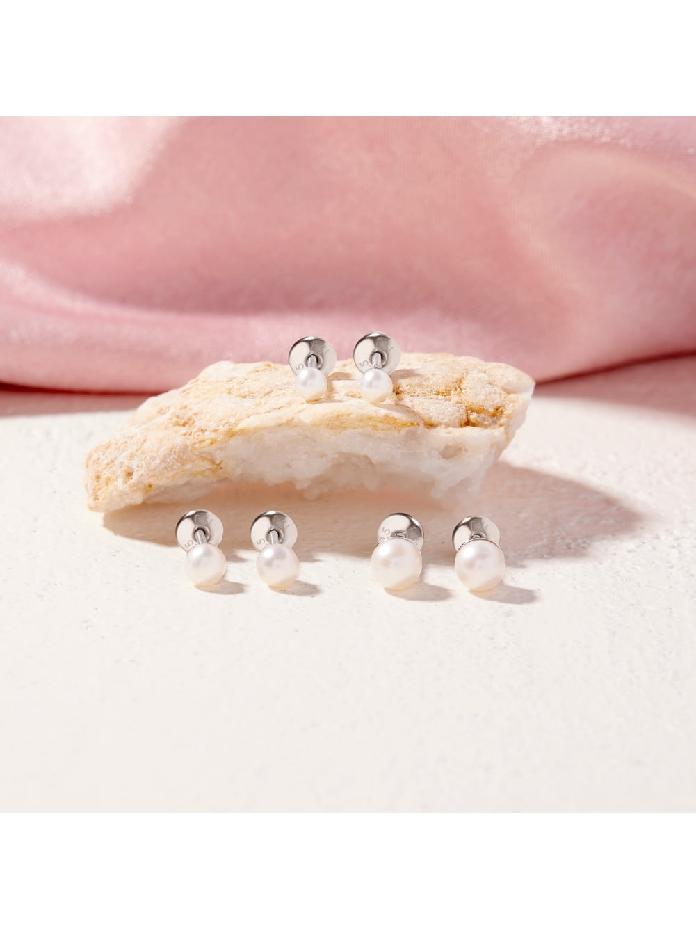 925 Sterling Silver Classic 3mm White Simulated Pearl Toddler Earrings Baby