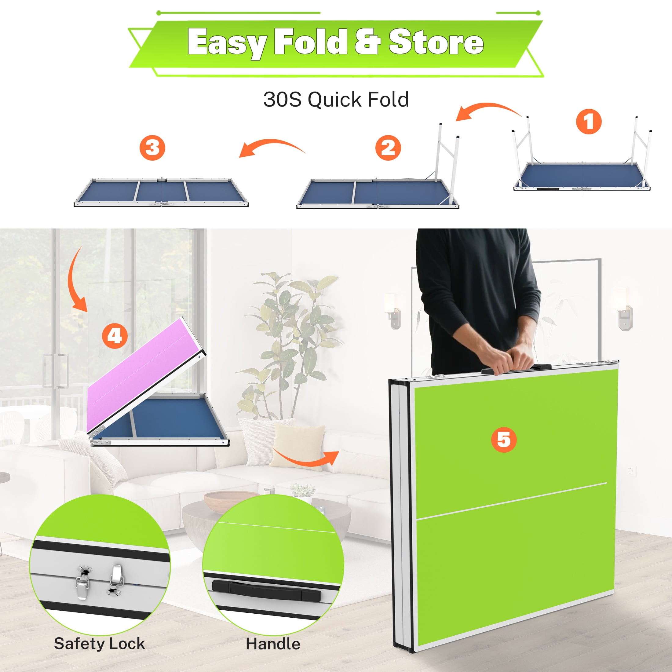5ft Mid-Size Table Tennis Table Foldable, Portable Ping Pong Table Set for Indoor & Outdoor Games, SEGMART High-Performance Ping Pong Paddle 2 Player Set, Easy Assembly and Adujstable Ping Pong Table