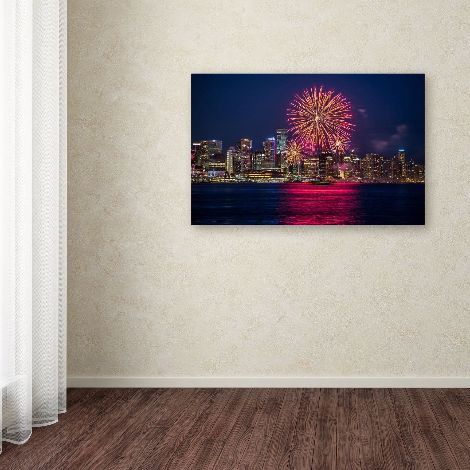 Trademark Fine Art "Vancouver Fireworks" Canvas Art by Pierre Leclerc
