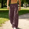 thumbnail image 2 of cllios Mens Cargo Pants with Zipper Pockets Loose Fit Wide Leg Trousers Drawstring Elastic Waist Outdoor Casual Lightweight Work Pants Brown S, 2 of 10