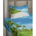 thumbnail image 3 of Ambesonne Ocean Fitted & Top Sheet Set with Sham, Beach Sea Exotic Palms, Blue Green Cream, 3 of 5