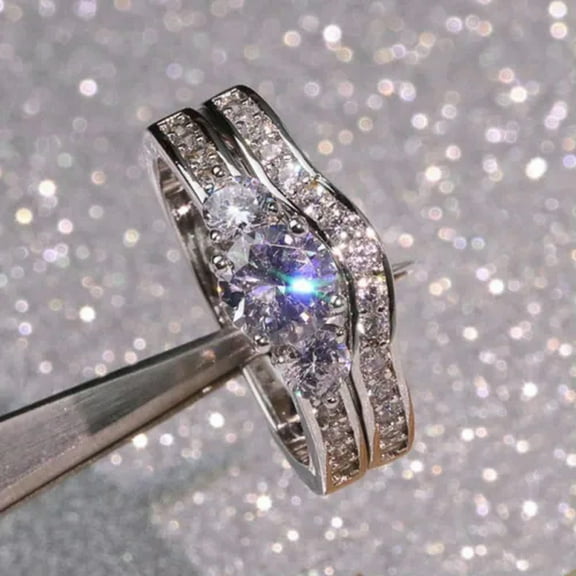 EOEMY 1Ct Round Cut Aaa Cz Rings Set Women'S Engagement Band 925 Silver Ring Size 5-10