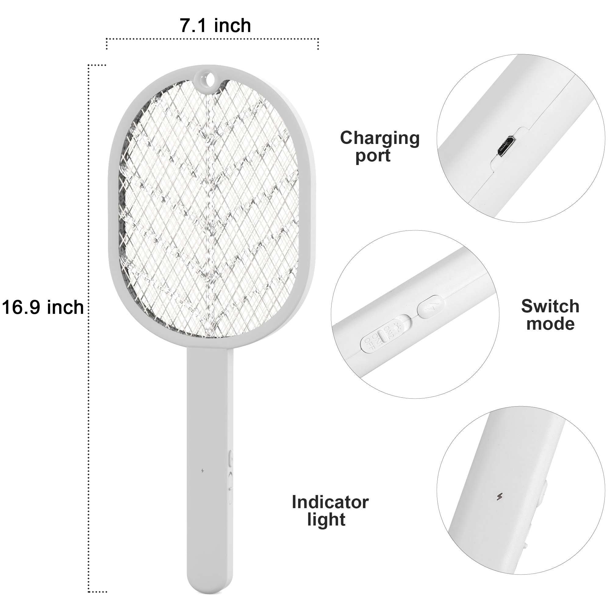 Gustave Electric Fly Swatter Bug Zapper Racket USB Rechargeable 2 in 1 Handheld 2700V Powerful Mosquito Killer Insect Trap Lamp for Indoor Outdoor "Green"