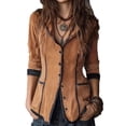 thumbnail image 1 of RXMEKW Velvet Contrast Blazer for Women with Hood and Piping for Fall Long Sleeve Button Front Jacket, 1 of 9