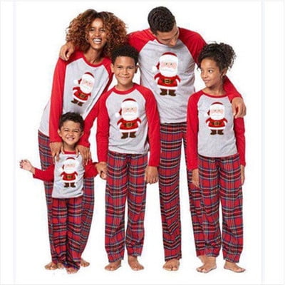 

Christmas Pajamas for Family 2022 Fuwaxung Wind Christmas Suit Santa Claus Printed Plaid Pants Parent Suit Home Suit