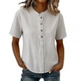 thumbnail image 3 of Uaswgudfs Women's Striped Henley Shirt, Short Sleeve V Neck Loose Fit Casual Blouse, 3 of 7