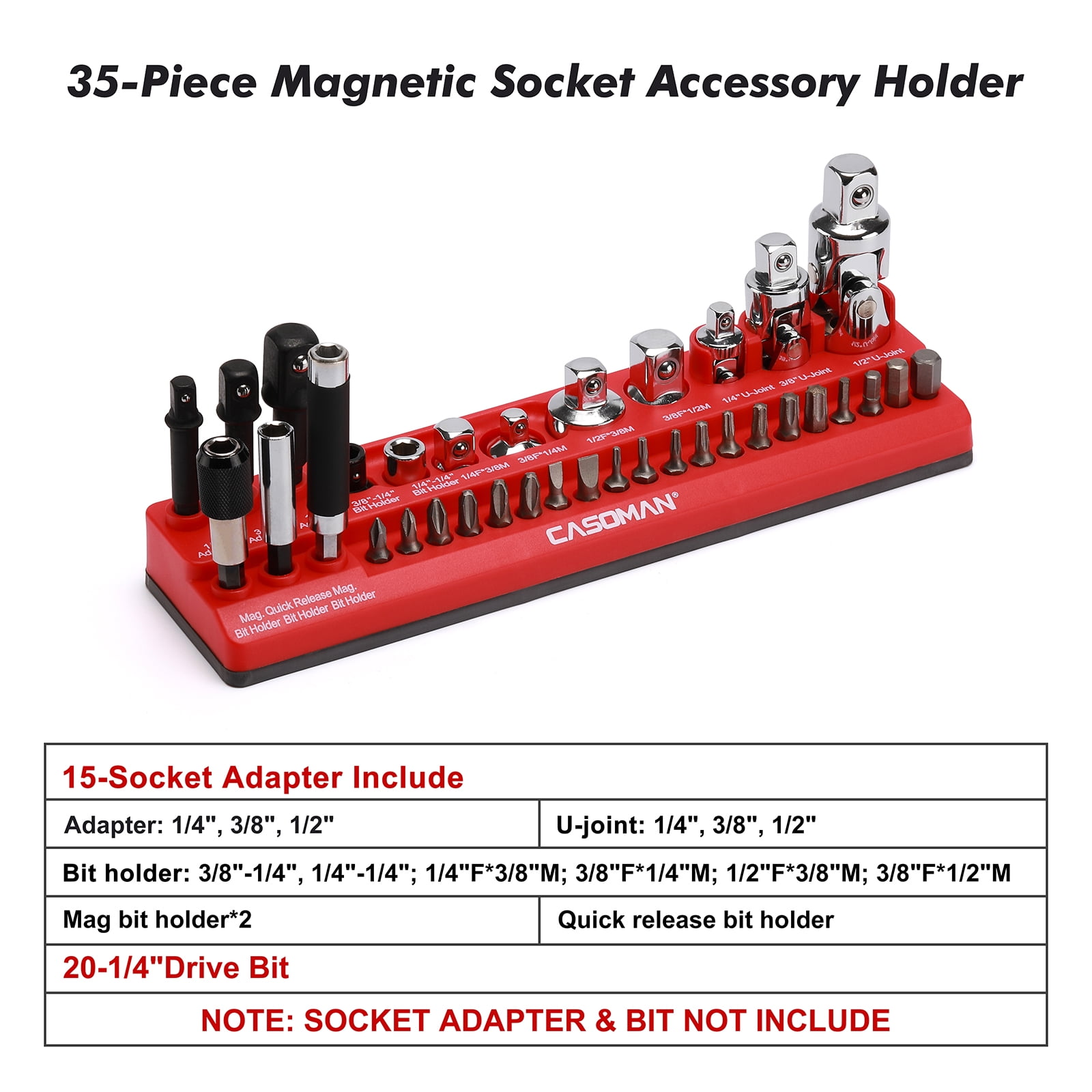 35-Piece Magnetic Socket Accessory Holder, Magnetic Tool Organizer Tray, Holds Bits, Adapters, Universal Joints,Bit Holders, and Bits