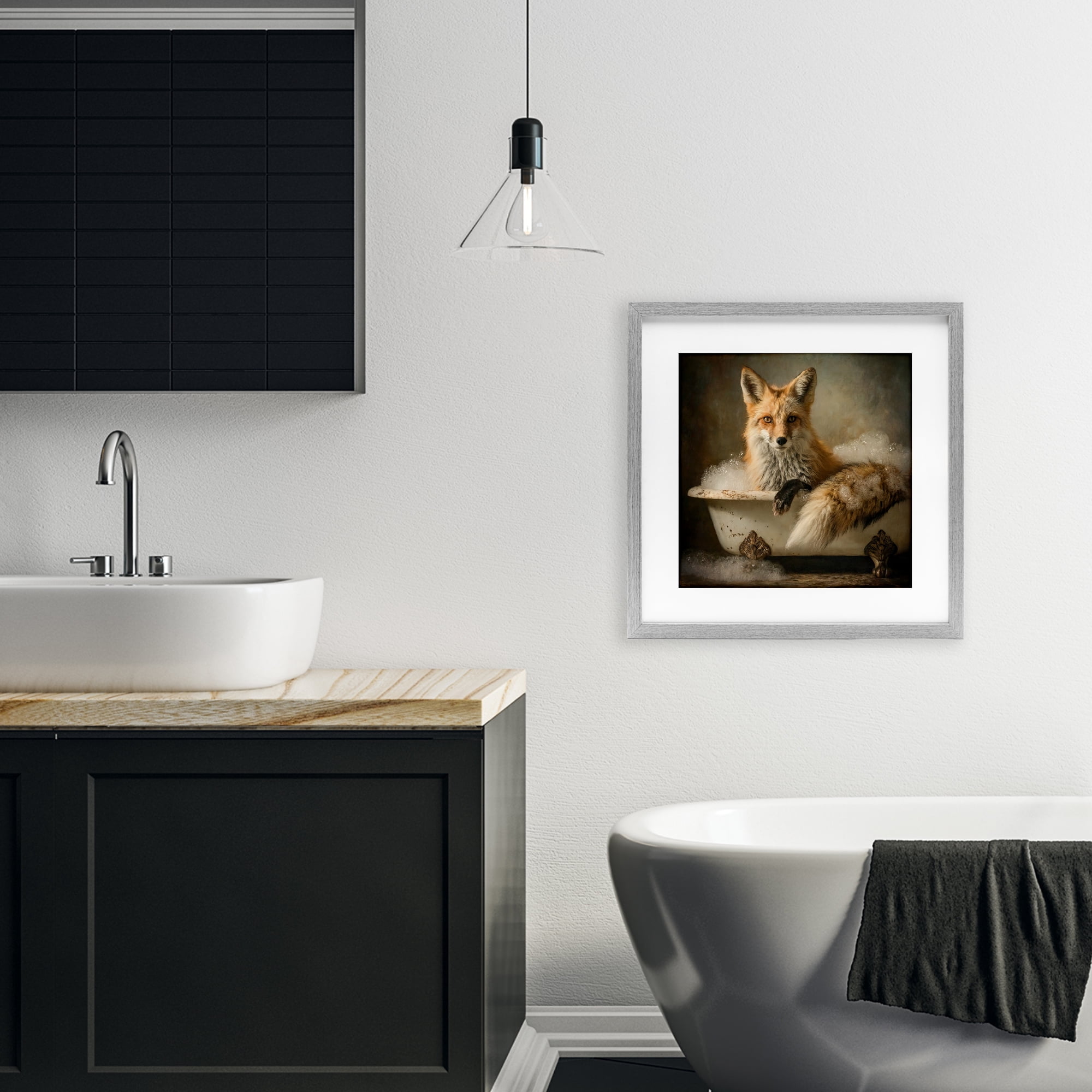 Stupell Industries Red Fox Bubble Bath Gray Framed Print Under Glass, design by Tina LeCour