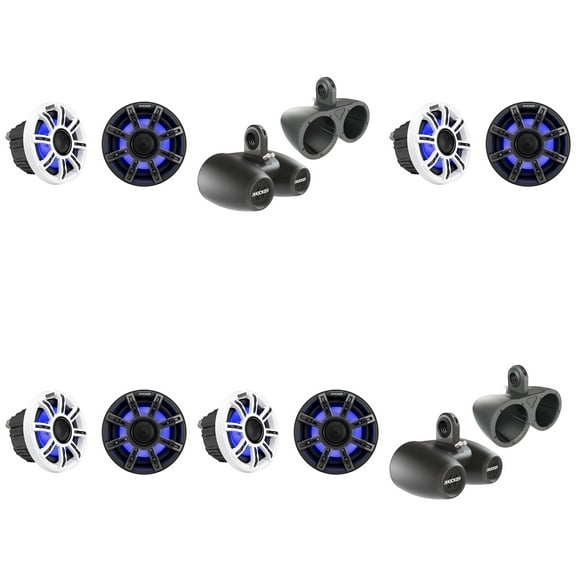 Kicker Premium Marine 6.5 51MSC65 (4 Pair ) With ( 2 Pair ) 12KMTED Black Dual Enclosures UTV / Wake Boarding