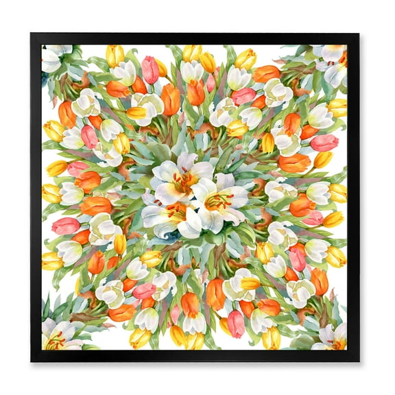 Designart 'Blooming Orange and White Tulips I' Traditional Framed Art Print