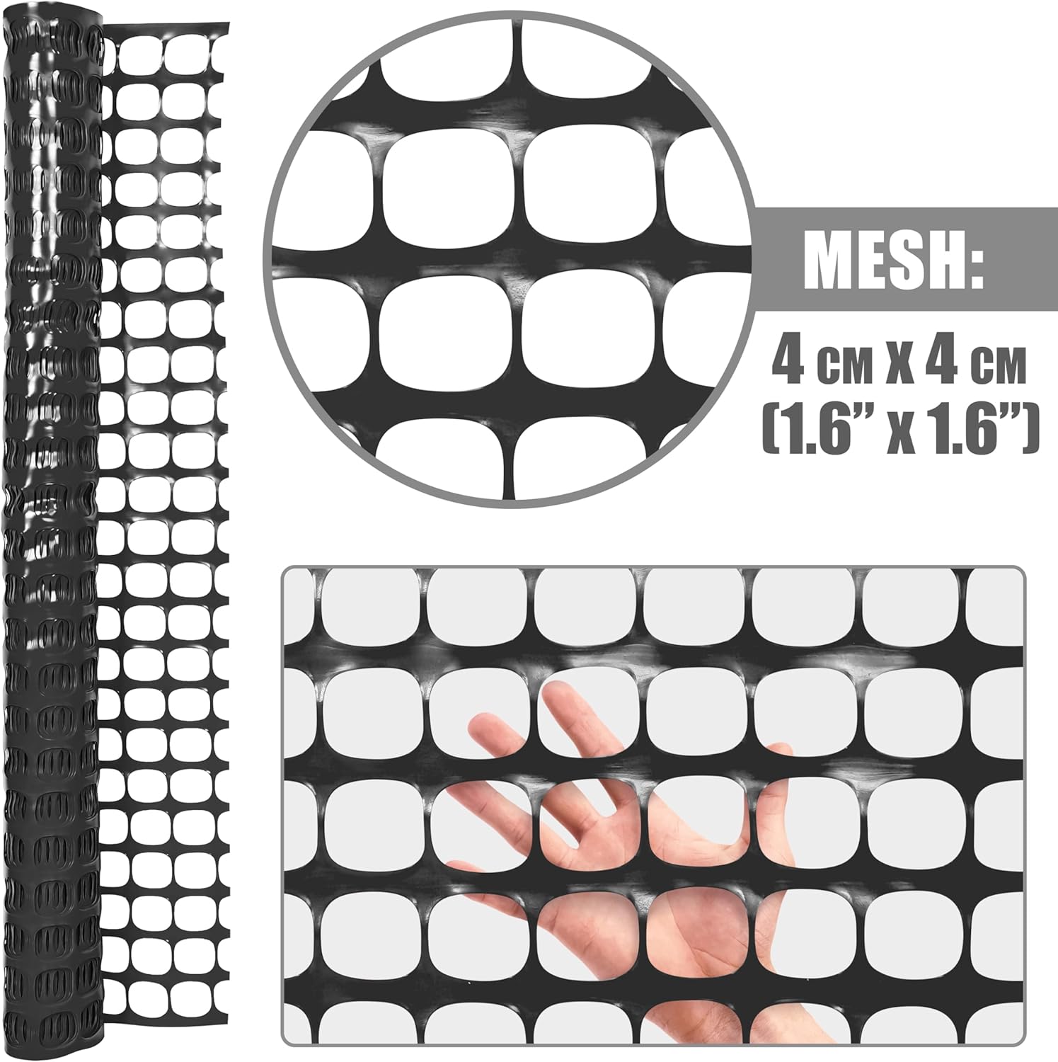 Fencer Wire 4 ft. x 100 ft. Outdoor Snow Fence, Plastic Safety Mesh, Temporary Garden Netting for Poultry, Rabbits, Chicken & Dogs, Opening Mesh Size 1.6" x 1.6" (Black)