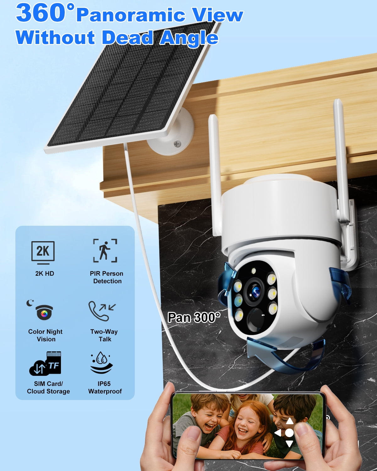 Generic 4G LTE Solar Security Camera Outdoor, No WiFi, 2K Video, Multi-Functional Night Vision, PIR AI, 2-Way Audio