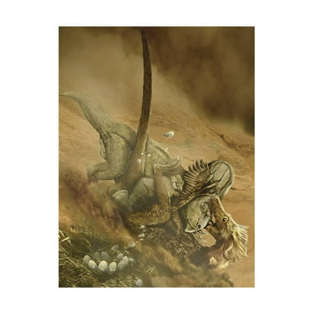 Best Battle Scenes Battle Scene Between a Velociraptor and Protoceratops in the Mongolian Desert Print Wall Art By Stocktrek Images ()