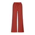 thumbnail image 7 of Charella Womens Linen Pants Wide Leg Elastic Waist Casual Loose Drawstring Trousers Solid Color Pants (M, Orange), 7 of 7