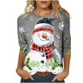 thumbnail image 2 of FcBaudy Hauts pour Femmes, Blouses & Chemises à Manches Longues Col Rond, Chemises pour Femmes Mode Décontractée Imprimé de Noël Col Rond T-shirt Manches 3/4 Blouse Femme Polyester Blouse, 2 of 5