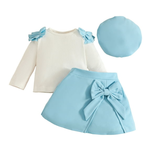 Hessimy Toddler Boys Girls Spring Summer Valentine's Day Outfits Ruffle Bowknot Long Sleeve Sweatshirt & Pants 2Pcs Set(Sky Blue,6-9 Months)