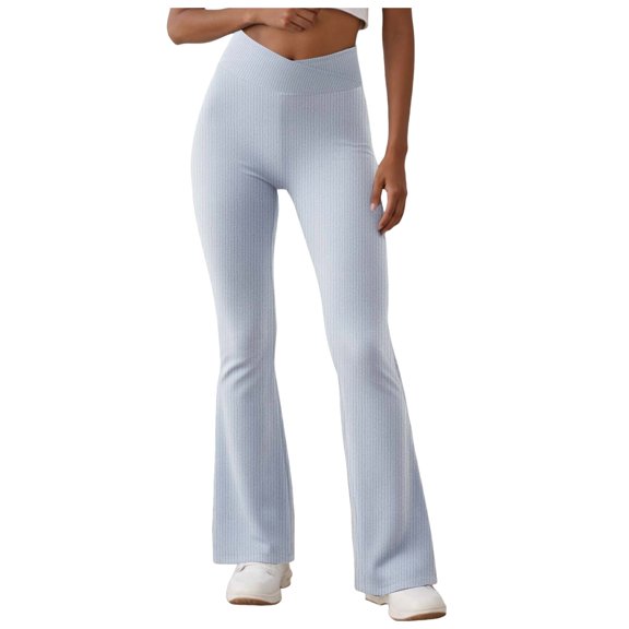 YDFCWXW Women's V Cross Flare Yoga Pants High Waisted -Lifting Leggings Tummy Control Workout Lounge Pants (Light Blue, S)