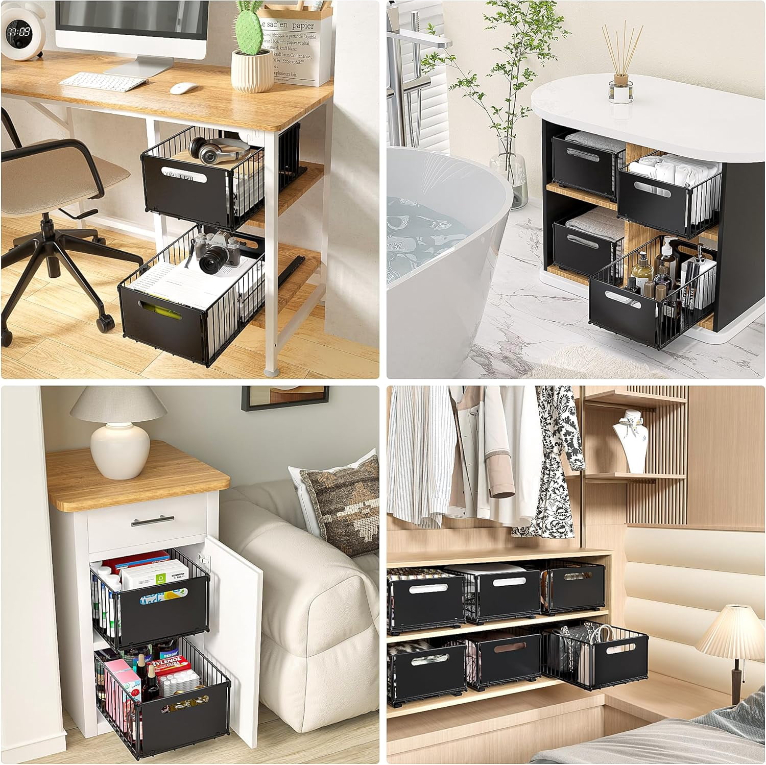 2 Pack Pull Out Cabinet Organizer, Heavy Duty Slide Out Drawers for Kitchen Cabinets, Adhesive Pull Out Drawers, Closet Organizers and Storage for Kitchen, Bathroom, Home(7"×2)