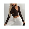 thumbnail image 2 of Qiylii Women´s Crisscross Halter Tank Tops Ruched Crop Long Sleeve Front Wrap Cami Crop Top Bustier Corset, 2 of 7