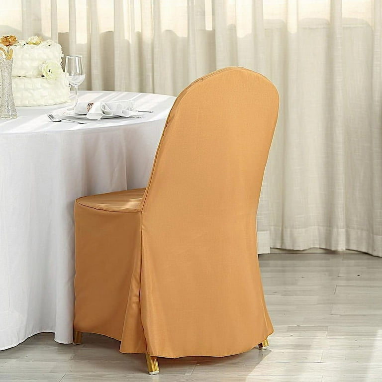 BalsaCircle 100 Gold Solid Polyester Banquet Chair Covers Slipcovers Party Linens