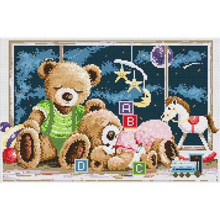 OKESYO 11CT Printed Partial Cross Stitch Handcraft Bear Family Artwork Wall Decor