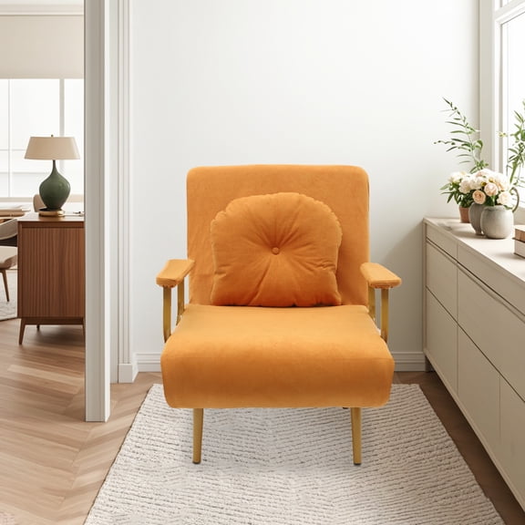 3-in-1 Convertible Chair Bed Great Sofa Bed Chair Adjustable Backrest W/Armrest Orange